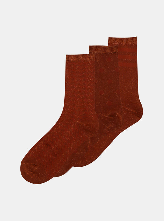 Abarna Set of 3 pairs of socks, Brown, Women